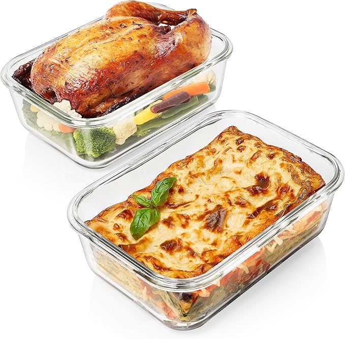 8 Cups/ 63 Oz 4 Piece Large Glass Food Storage/ Baking Containers