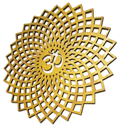 My Dream Carts Golden Om Round Decorative Wall Art Mdf Wooden Om Chakra For Temple, Living Room, Bedroom, Office, Hotel, Home Decor Items, Gift Item, Mandala Wall Hanging For House Decoration 20x20cm