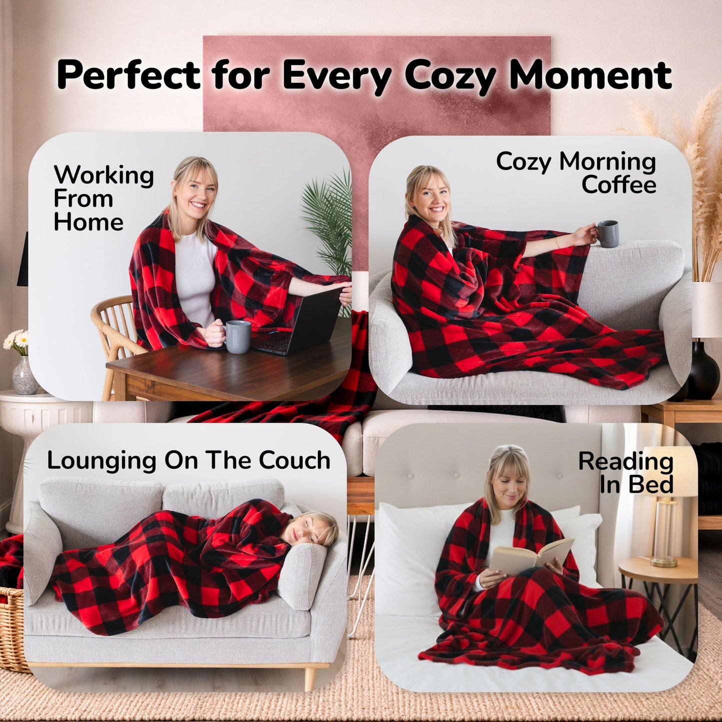 Super Blanky Wearable Blankets for Women, Comfy Wearable Blanket Men, Cozy Gifts for Women, Dorm Room Essentials, Graduation Gift for Her Girlfriend, Gifts for Wife Birthday Gift Ideas, Red Checkered