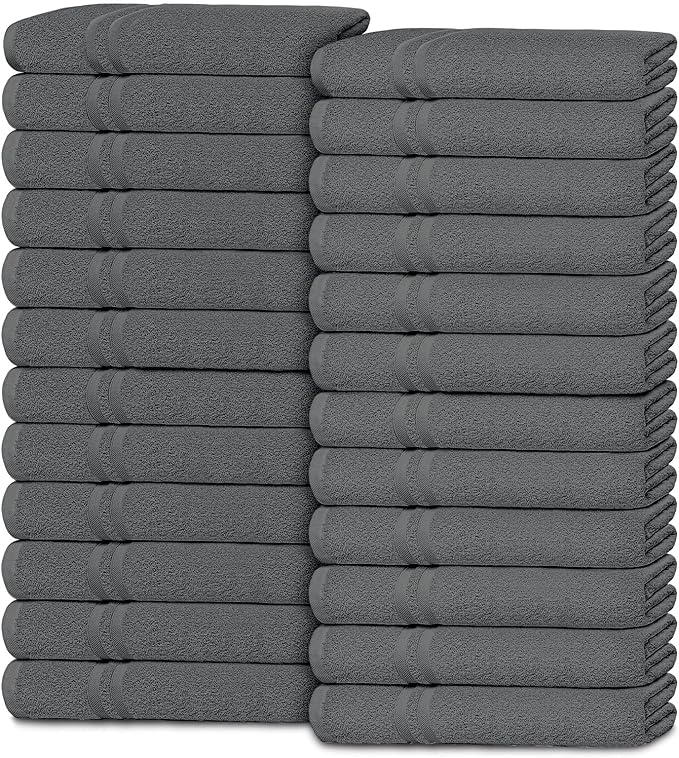 White Classic Wealuxe Dark Gray Washcloths 24 Pack