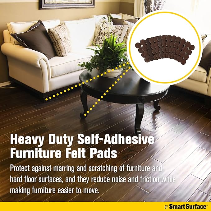 Smart Surface 8825 Heavy Duty Self Adhesive Furniture Felt Pads 1-Inch Round
