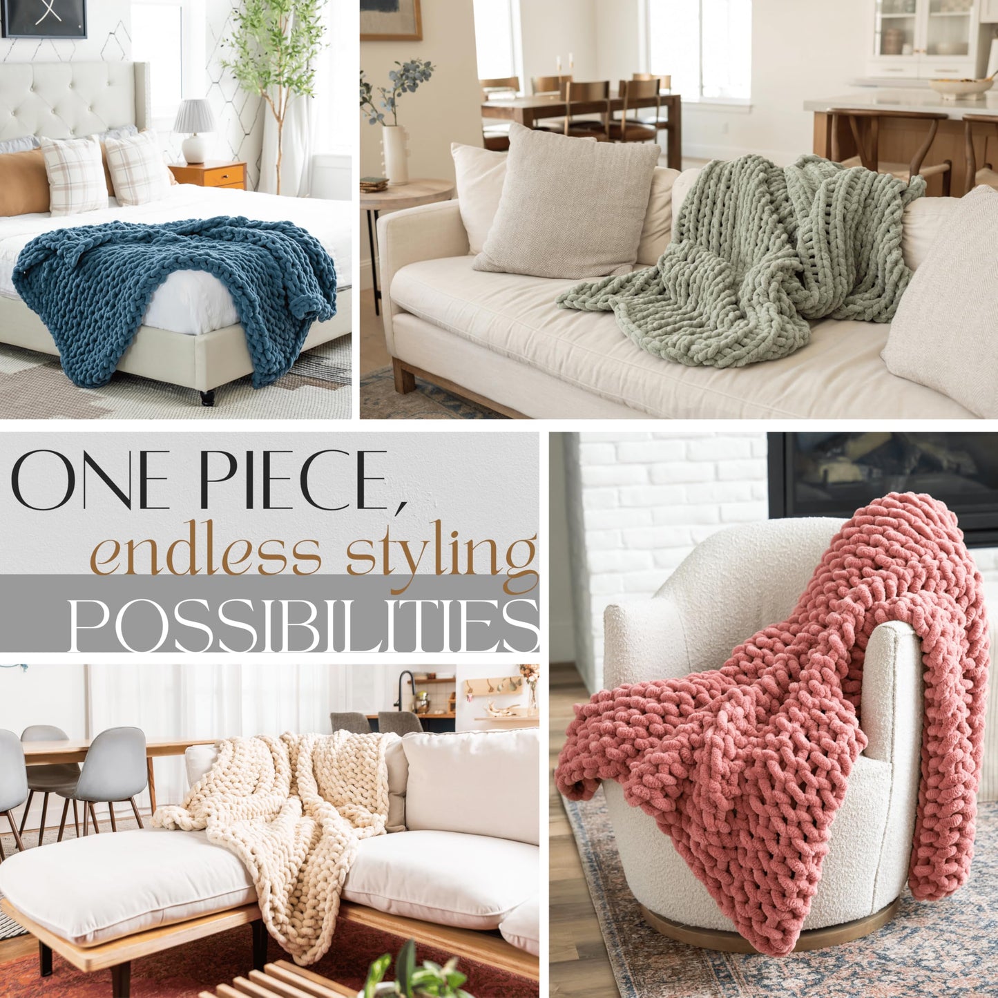 SAMIAH LUXE Chunky Knit Throw Blanket 50x70, Graphite Gray Chenille Throw Blanket for Couch Bed Sofa, Soft Fluffy Cable Knit Blanket, Oeko-TEX Certified, Machine Washable