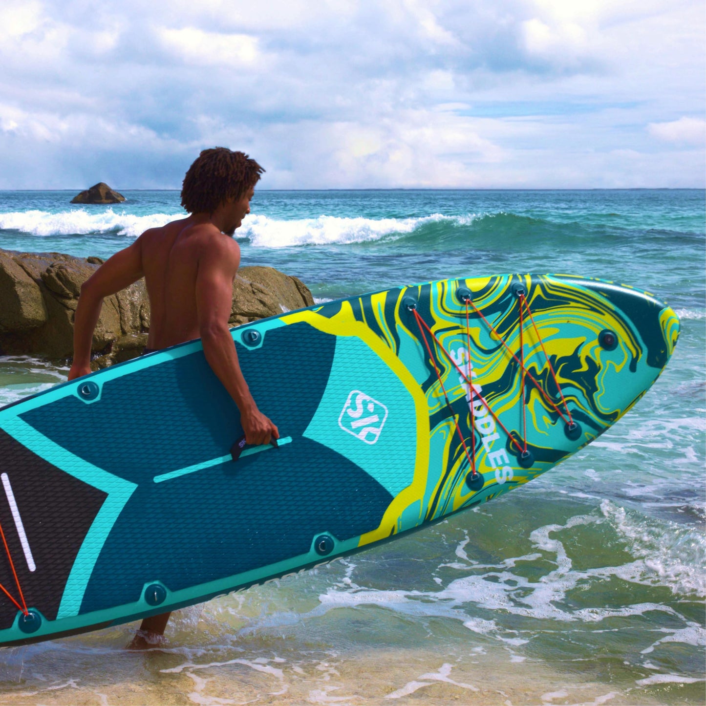 SKADDLES 10’6’’ Inflatable Stand Up Paddle Board (SUP) for Adults and Youth with Non-Slip Deck – Complete Accessories Kit, Perfect for Fishing, Yoga, Fitness & Family Fun (Dark Green Water Ripple)