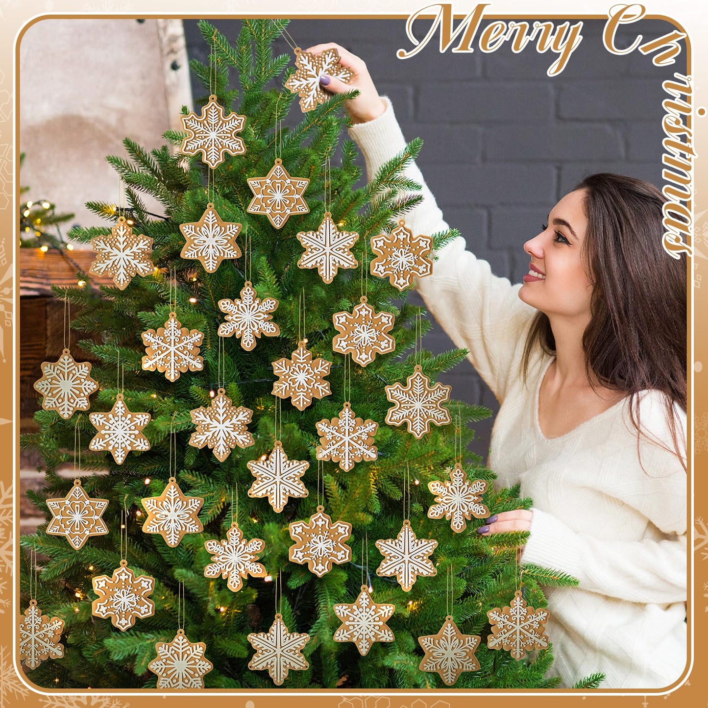 Syhood 36 Pcs Christmas Gingerbread Snowflake Ornaments Gingerbread Cookie Ornaments for Xmas Tree Hanging Decor Silicone Decorations for Holiday Party