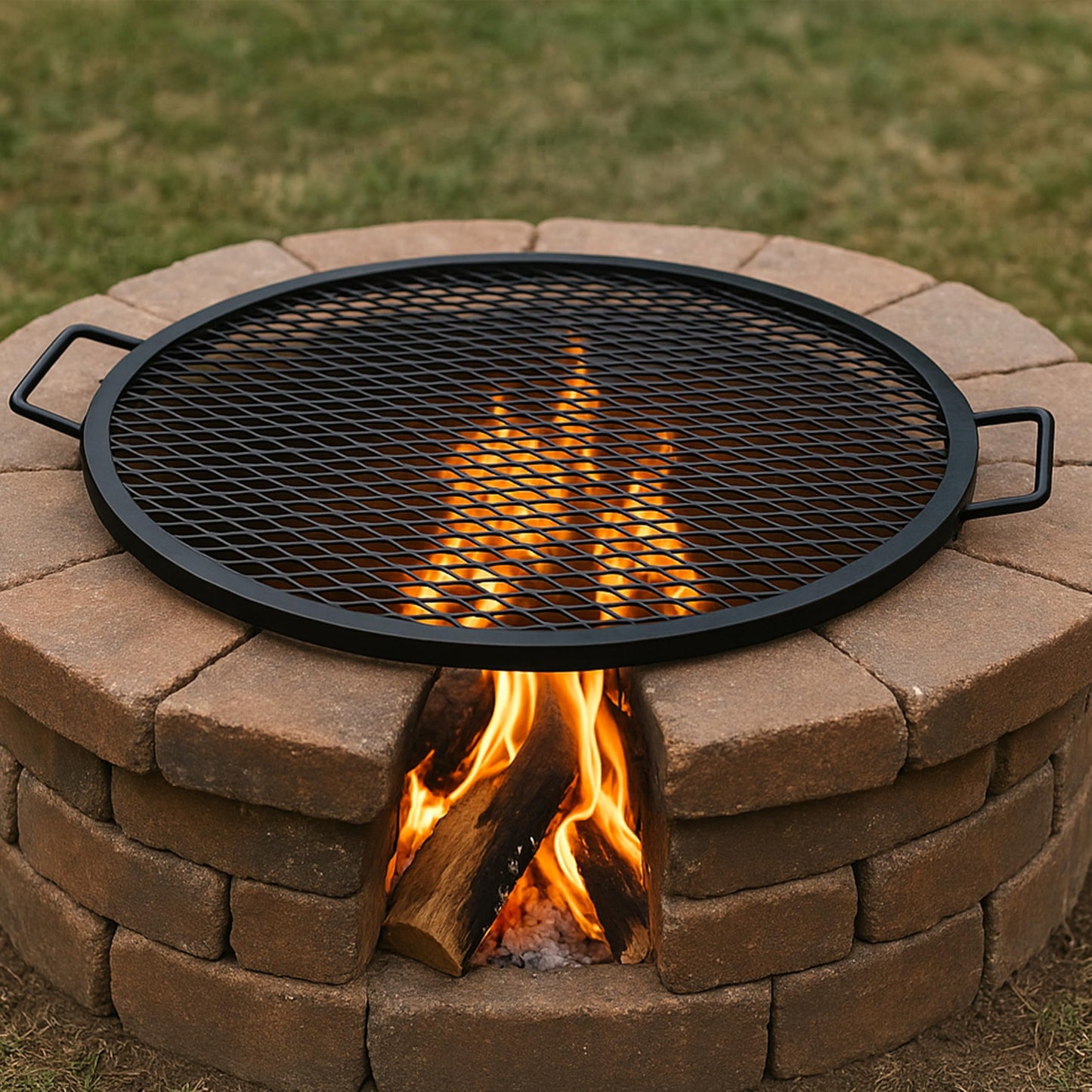Sunnydaze X-Marks Outdoor Fire Pit Grill Grate for Cooking - Round Fire Pit Grate - Steel Campfire BBQ Grill with Handles - 30-Inch