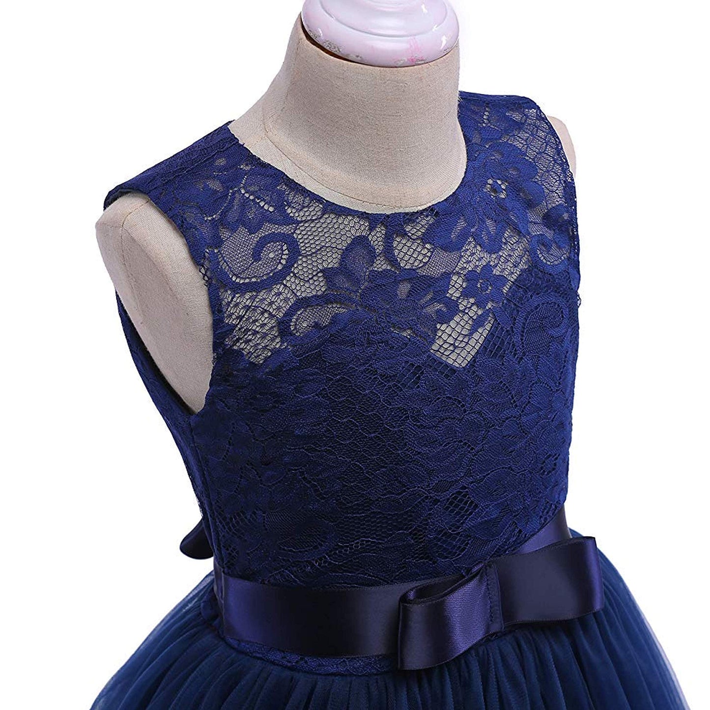 Weileenice Navy Blue Flower Girl Dress 12-13 Big Girls Lace Bridesmaid Evening Gown Elegant Wedding Party Formal Prom Dance Ball Gown Junior Plus Princess A-Line Long Dresses Christmas Rustic Ceremony