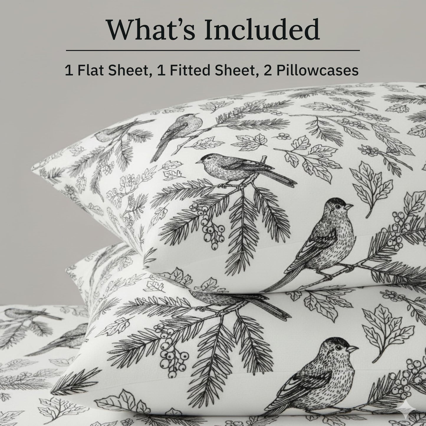 California Design Den Flannel Full Sheet Set - Made in Portugal 100% Cotton, Thick, Velvet Soft 4-Piece Bed Sheets Set, Triple-Brushed with Extra Deep Pockets - Winter Birds