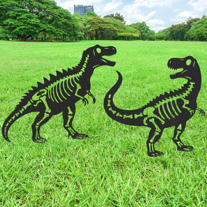 LIRAVENO Dinosaur Decor Garden Stakes - 2 Pcs Metal Dinosaurs Statues Waterproof Yard Art Silhouette Decoration for Outside Patio Lawn Pathway Christmas New Year Ornaments Birthday Gifts for Adults
