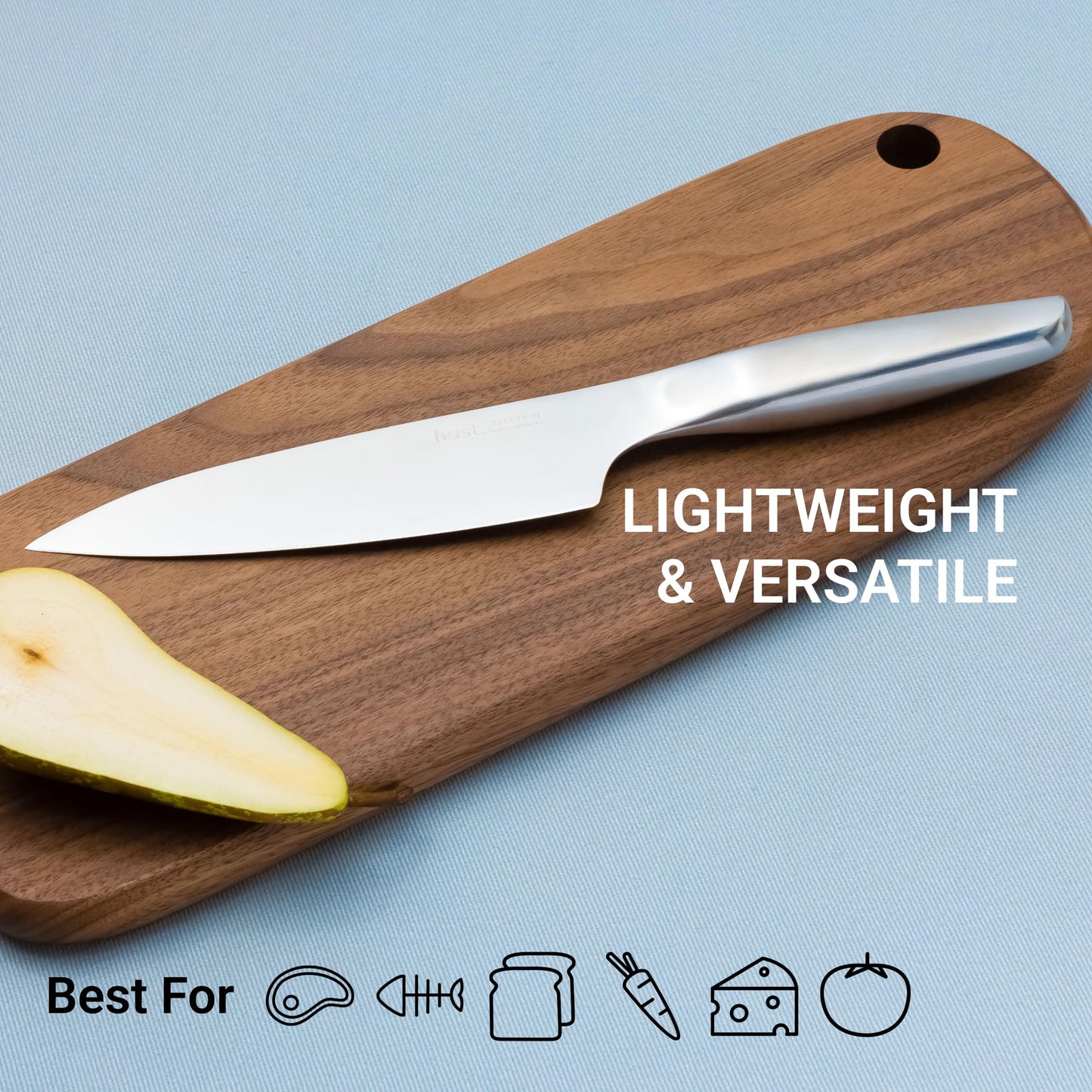 Hast Camping Cutting Board and Chef Knife Set For Outdoor Cooking, Ultra Sharp Professional 6.3 Inch Chef Knife, Chopping Block, Magnet, Foldable, Natural Oak Wood, Stainless Steel Knife, Camping