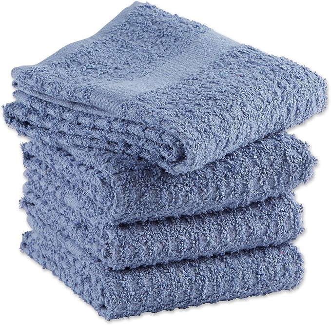 DII Basic Terry Collection Waffle Dishtowel Set, Solid Stonewash Blue, 4 Piece