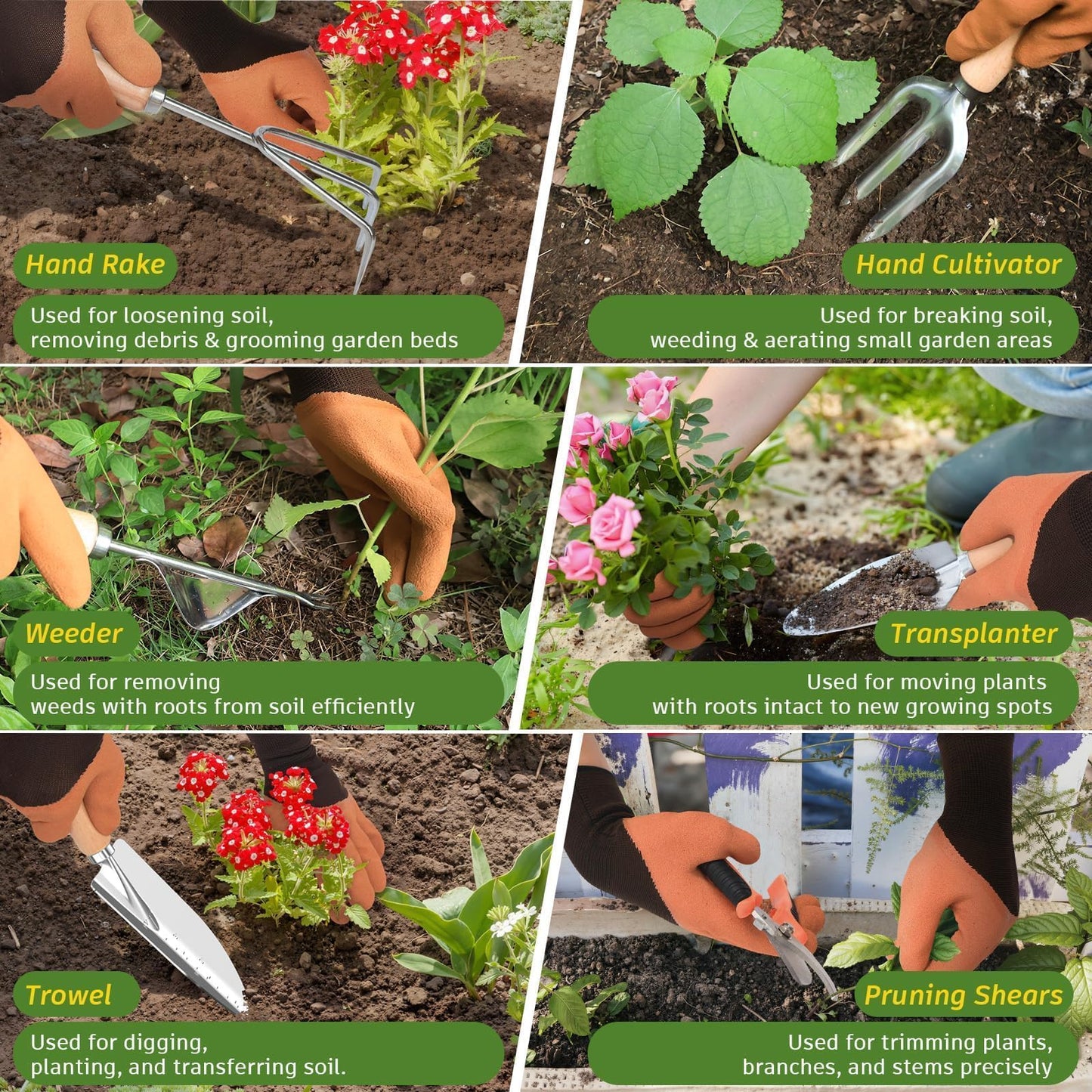 22Pcs Gardening Tools Set for Women Heavy Duty Garden Hand Tool Kit Birthday Gifts for Mom Her Wife Grandma Beginner Gardening Accessories with Tote Bag/Shovel/Repotting Mat/Plant Labels/Gloves-Black
