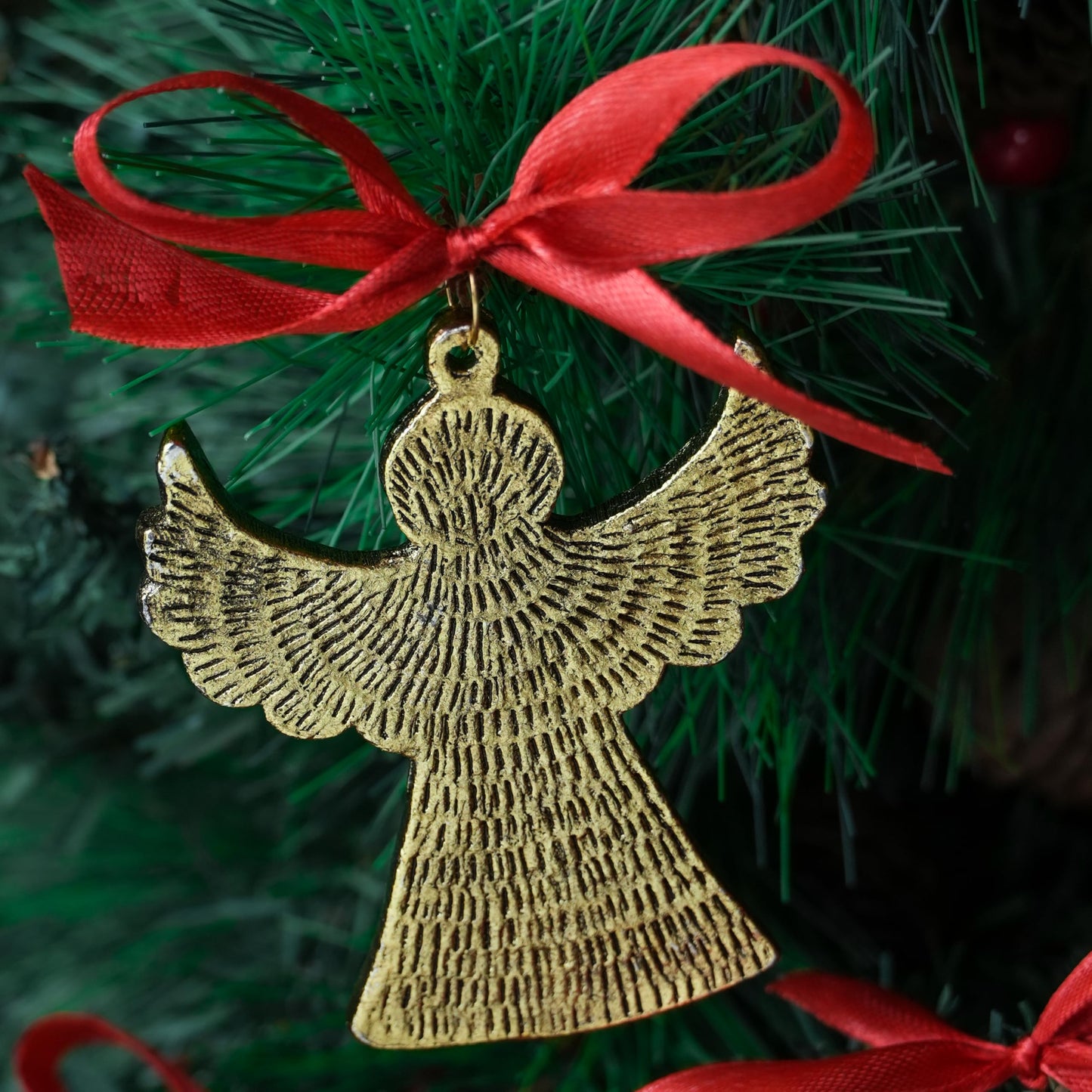 IndianShelf 12 Piece Golden Aluminum Christmas Tree Hanging Ornaments – Reindeer, Angel, Star, Snowflake, Heart & Tree Shapes for Holiday & Home Décor