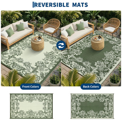 Garvee Outdoor Rugs 9' x 18’ Waterproof Reversible Mats, Large Area Plastic Straw Rug, Outside Carpet, Butterfly Floral Rv Mat for Patio Camping Picnic Backyard Deck Balcony Porch Beach Trailer