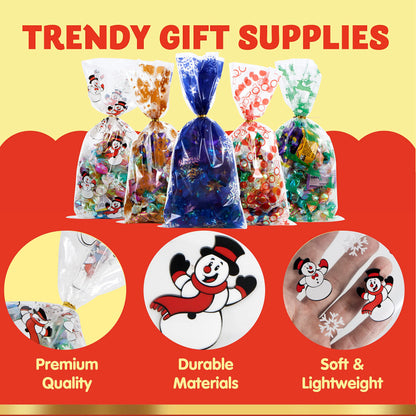 JOYIN 144 PCS Christmas Cellophane Bags with Ribbon for Holiday Treats, Christmas Clear Cello Gift Candy Cookie Bags for Party Favors, Festivals Presents, Party Supplies (11” X 5”)