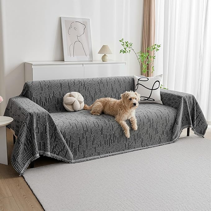 MYSKY HOME Couch Covers for Sofa, Dog Couch Cover Protector, Dark Grey Lines