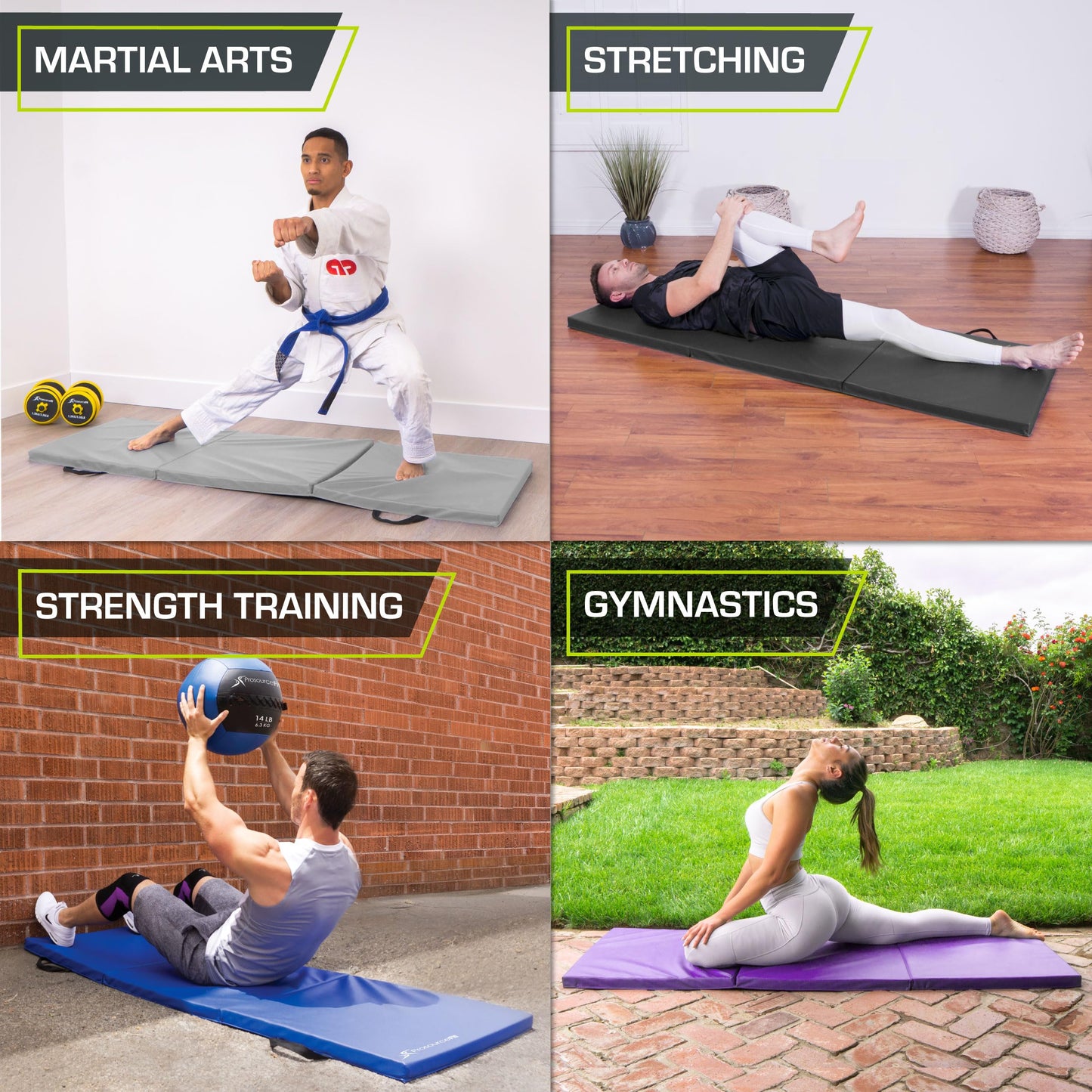 ProsourceFit Tri-Fold Folding Thick Exercise Mat 6’x2’ with Carrying Handles for MMA, Gymnastics Core Workouts