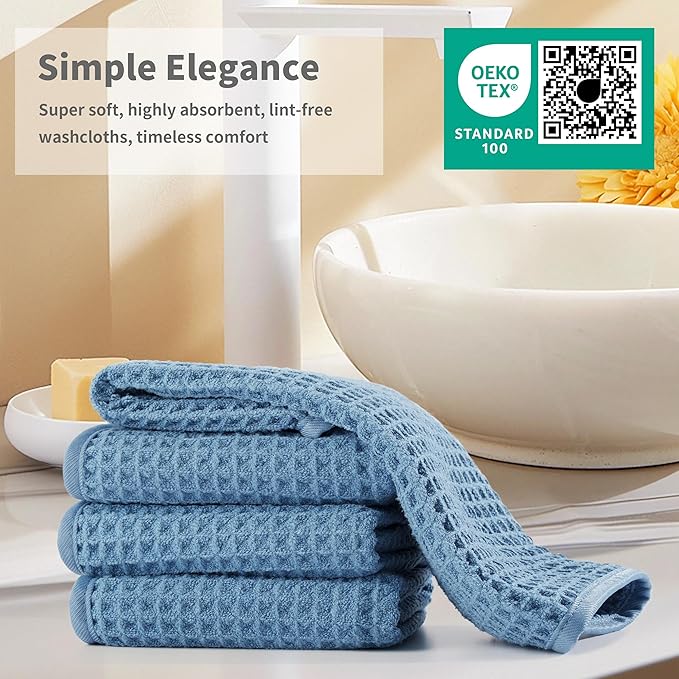 Microfiber Waffle Face Towels, 2 Pieces, Fast Drying, Lint Free 430 GSM