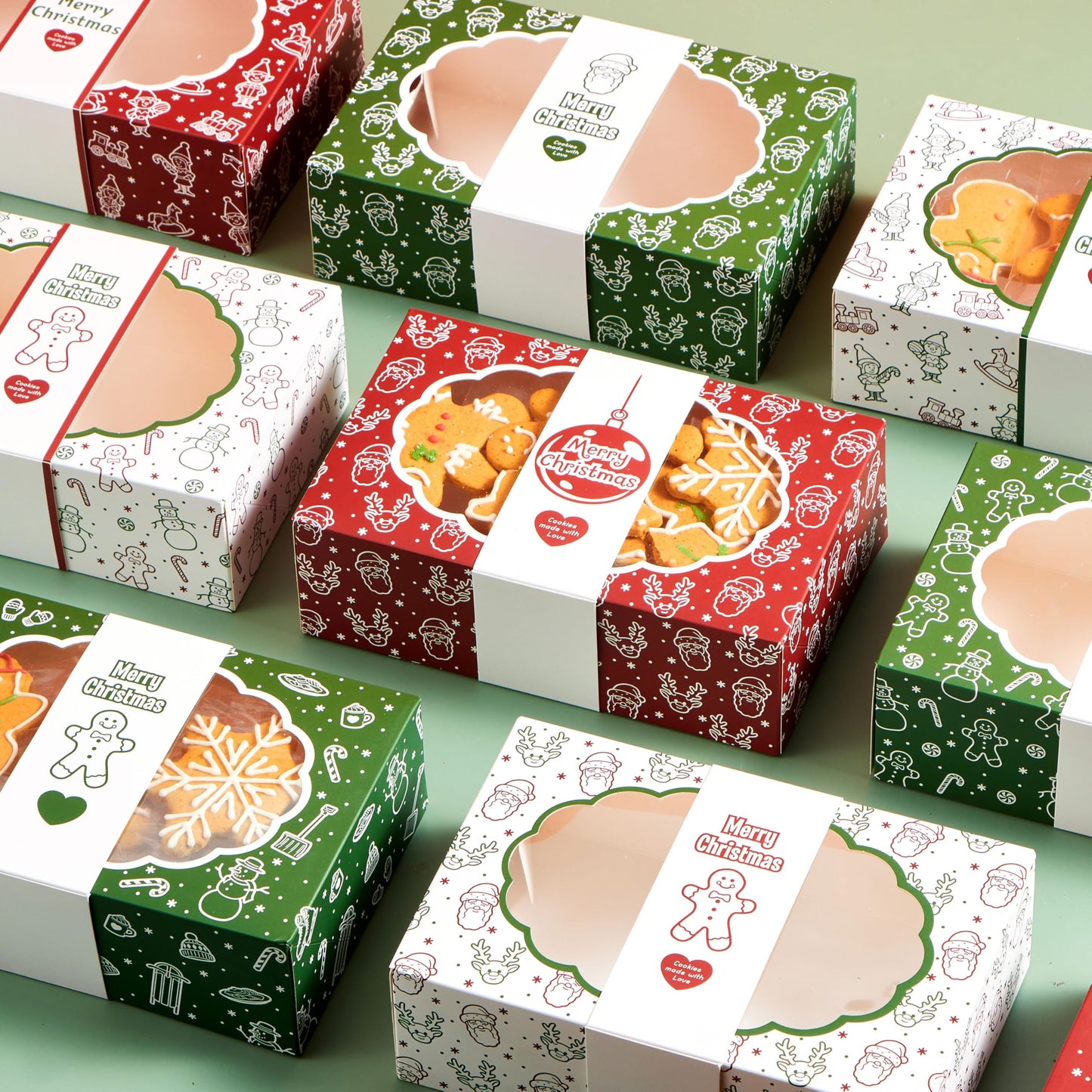 JOYIN 12PCS Christmas Cookie Boxes for Gift Giving, 8.5" x 5.75" x 2.75" Xmas Holiday Bakery Treat Boxes with Window, 4 Design Cookie Containers Box for Baked Goods, Cupcake, Pastry, Candy