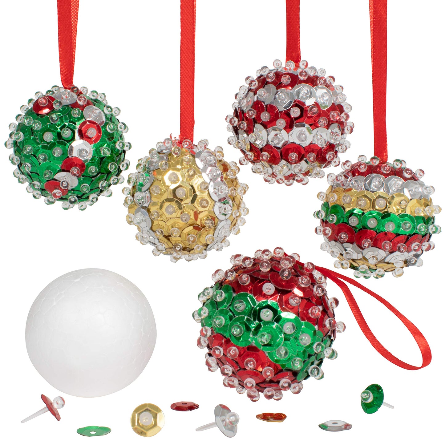 READY 2 LEARN- Create Your Own Sequin Ornaments - Set of 6 - Christmas Crafts for Kids - Christmas Tree Decorations - All Materials Included, Green,Red,Silver
