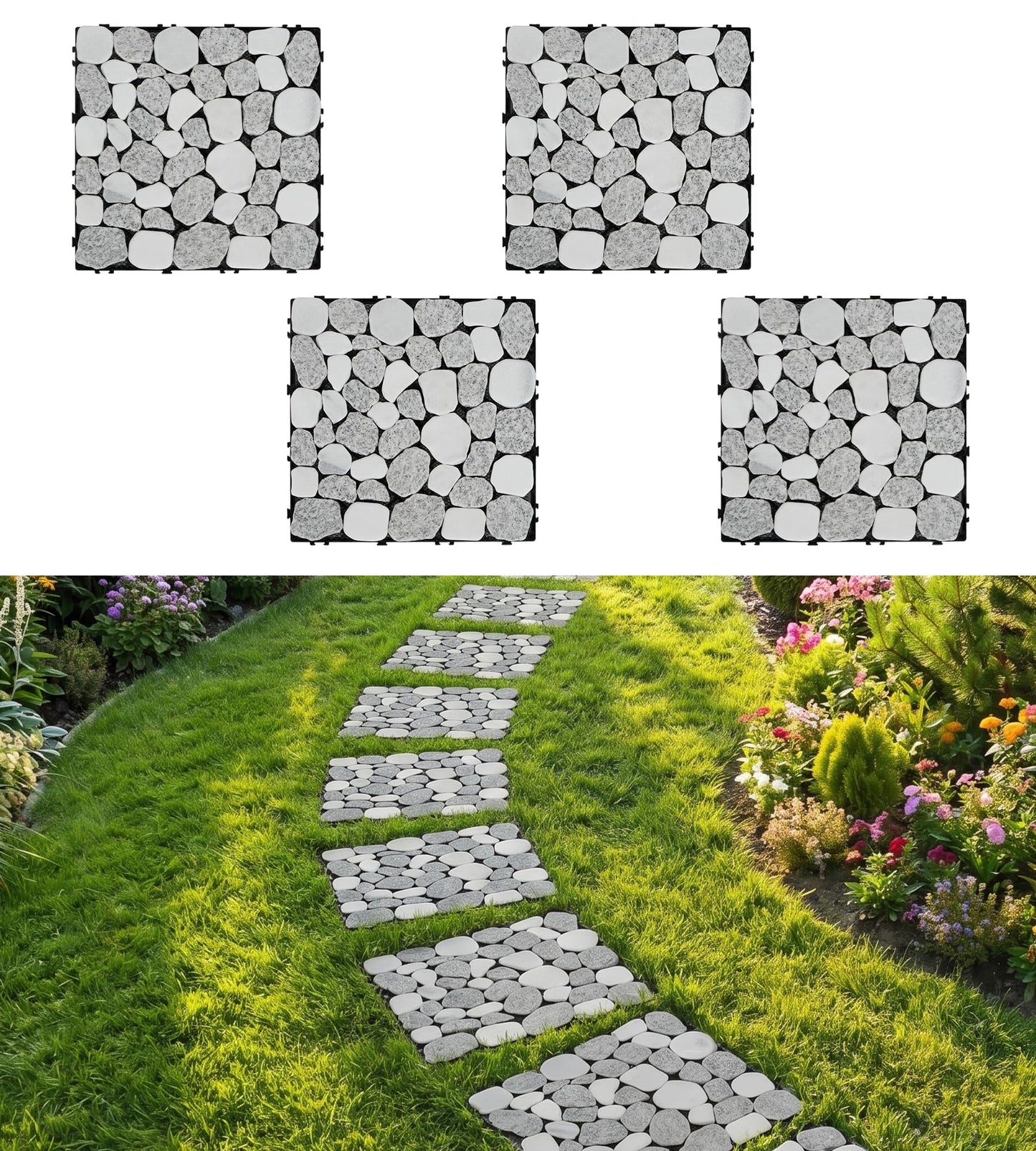 jxgzyy 4PCS Stone Decking Tiles, 11.8"x11.8" Pavers for Walkway