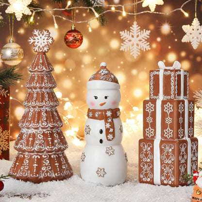 Kathfly 3 Pcs Christmas Winter Gingerbread Figurines Set Resin Snowman Gingerbread Tree Collectible Gift Table Centerpiece for Home Christmas Holiday Shelf Mantel Table Display