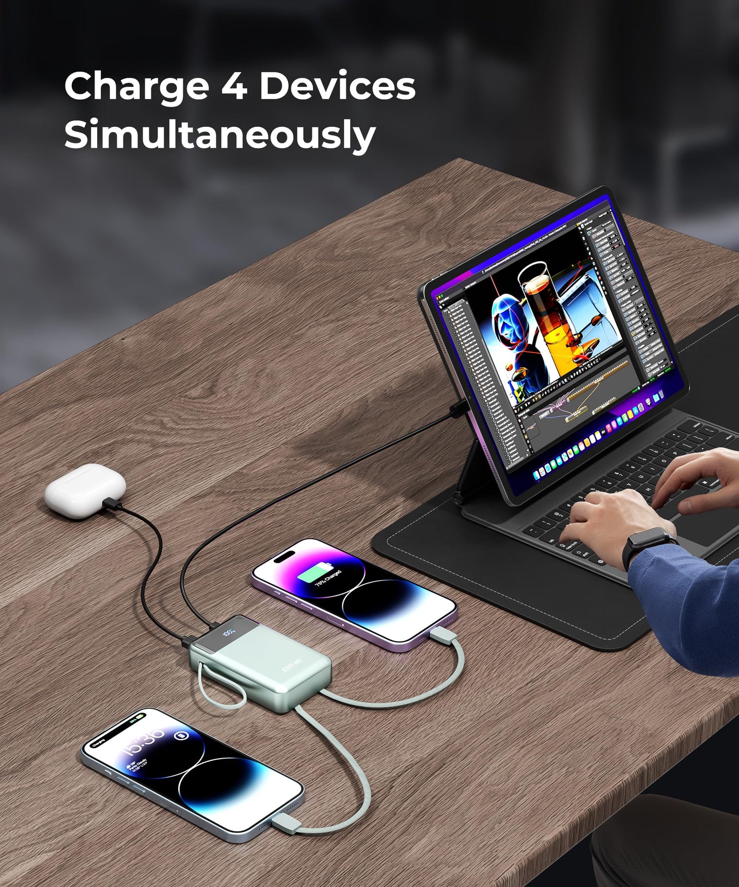 Portable-Charger-Power-Bank Travel Essentials Battery Pack USB C 30000mAh Built in Cable 22.5W Phone Fast Charging Powerbank Compatible with iPhone 16 15 14 13 12 11 iPad Samsung Google Xiaomi