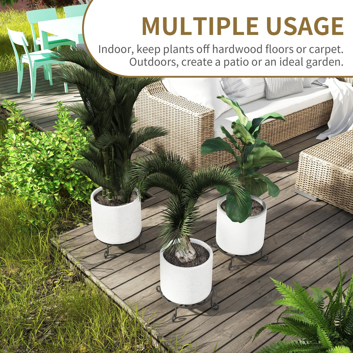 PROWORX 2 Pack 10” Diameter Metal Outdoor Plant Stand Indoor, Black Heavy Duty Potted Holder, Round Anti-Rust Wrought Iron Flower Planter Pot Display Stands for Home Garden