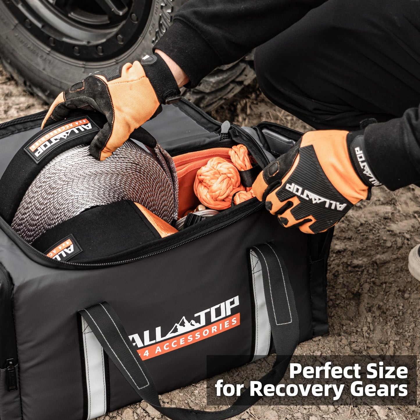 ALL-TOP Recovery Pack Bag, Water-Resist Tool Organizer for Offroad Gear & Overland Equipment, Standing Zippered Waterproof Storage Tote, Black Empty
