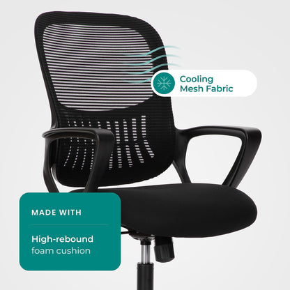 SMUG Home Office Computer Desk Chair, Ergonomic Mid-Back Mesh Rolling Work Swivel Task Chairs with Wheels, Comfortable Lumbar Support, Comfy Arms for Bedroom, Study, Dorm, Student