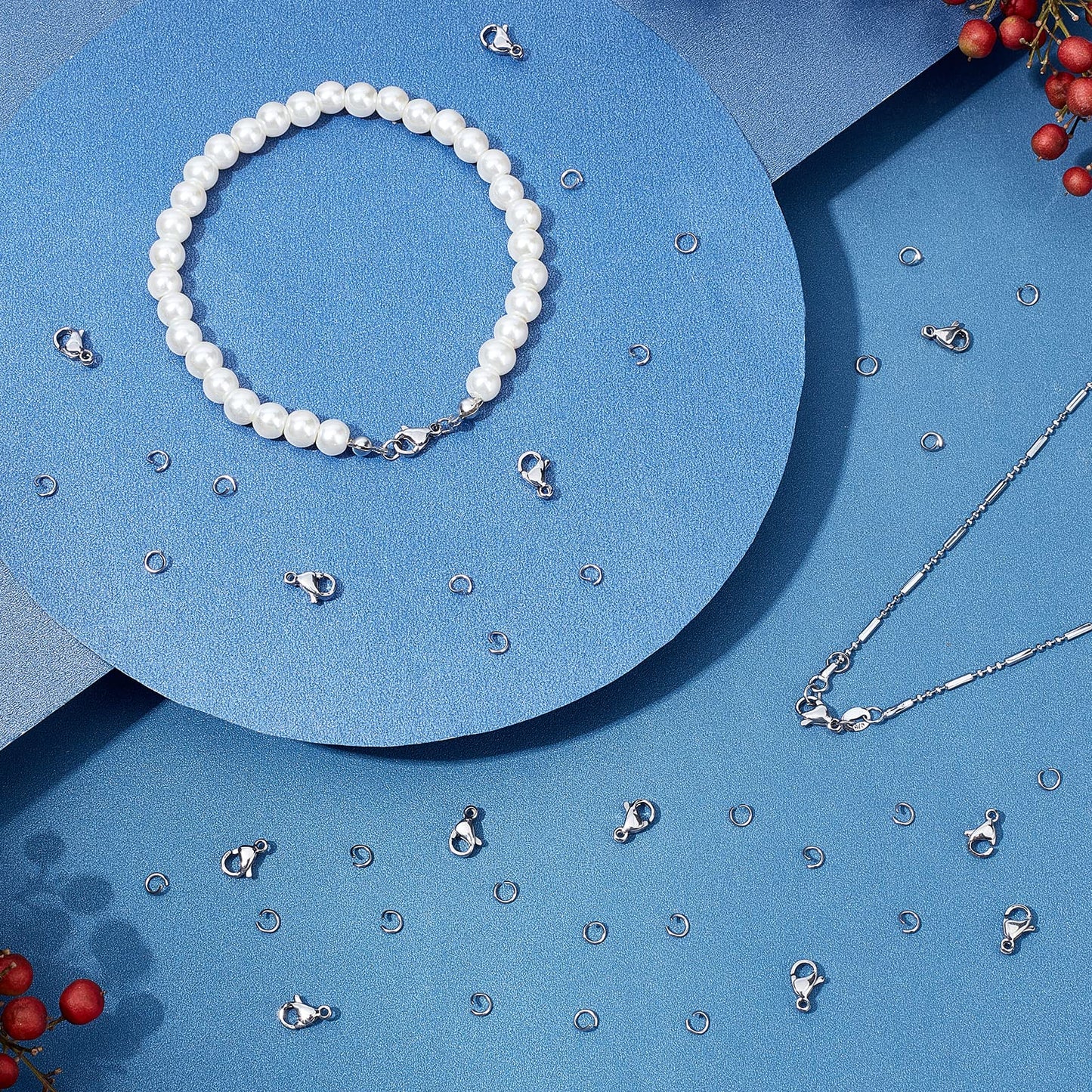 PH PandaHall 60pcs 304 Stainless Steel Lobster Clasps with 120pcs 4mm Open Jump Rings Jewelry Clasp Connector Bracelet Clips Closures for Earring Bracelet Necklace Pendants Waist Chain DIY Craft