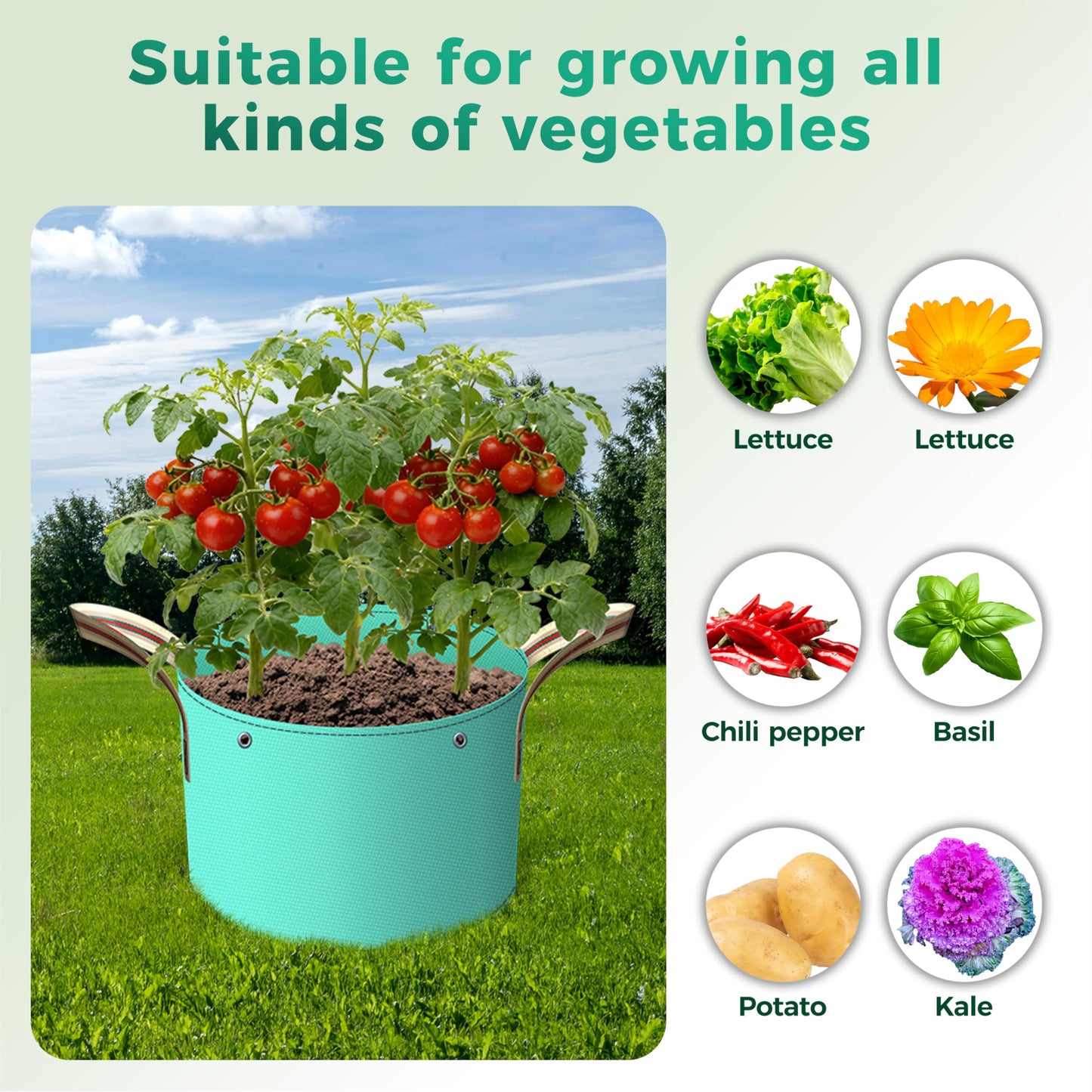 SPONDWILD 7 Pcs 15 Gallon Grow Bags, PE Garden Grow Bags for Plants with Branch-Binding Holes and Bottom Drain Holes, Ideal for Vegetables, Strawberries and Flowers