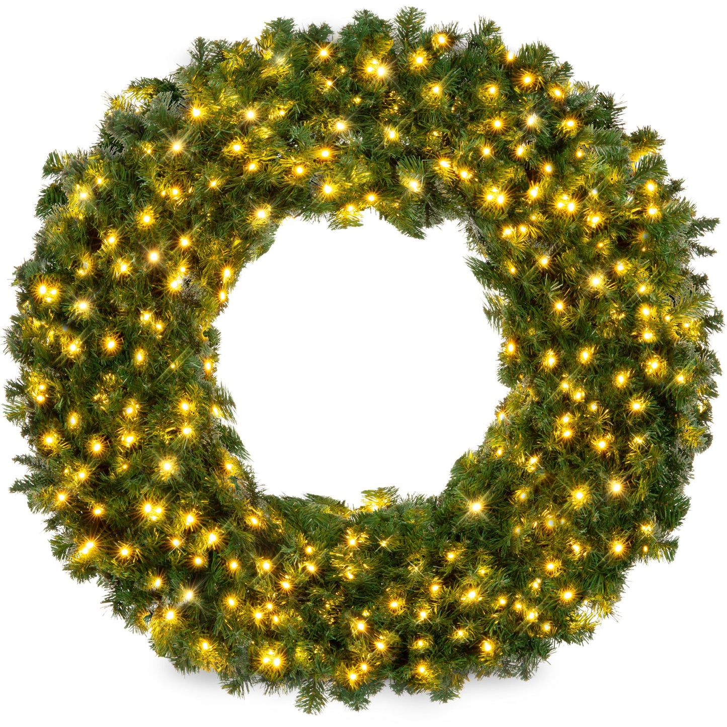 Best Choice Products 30in Large Artificial Pre-Lit Fir Christmas Wreath Holiday Accent Decoration w/ 100 LED Lights, 220 PVC Tips