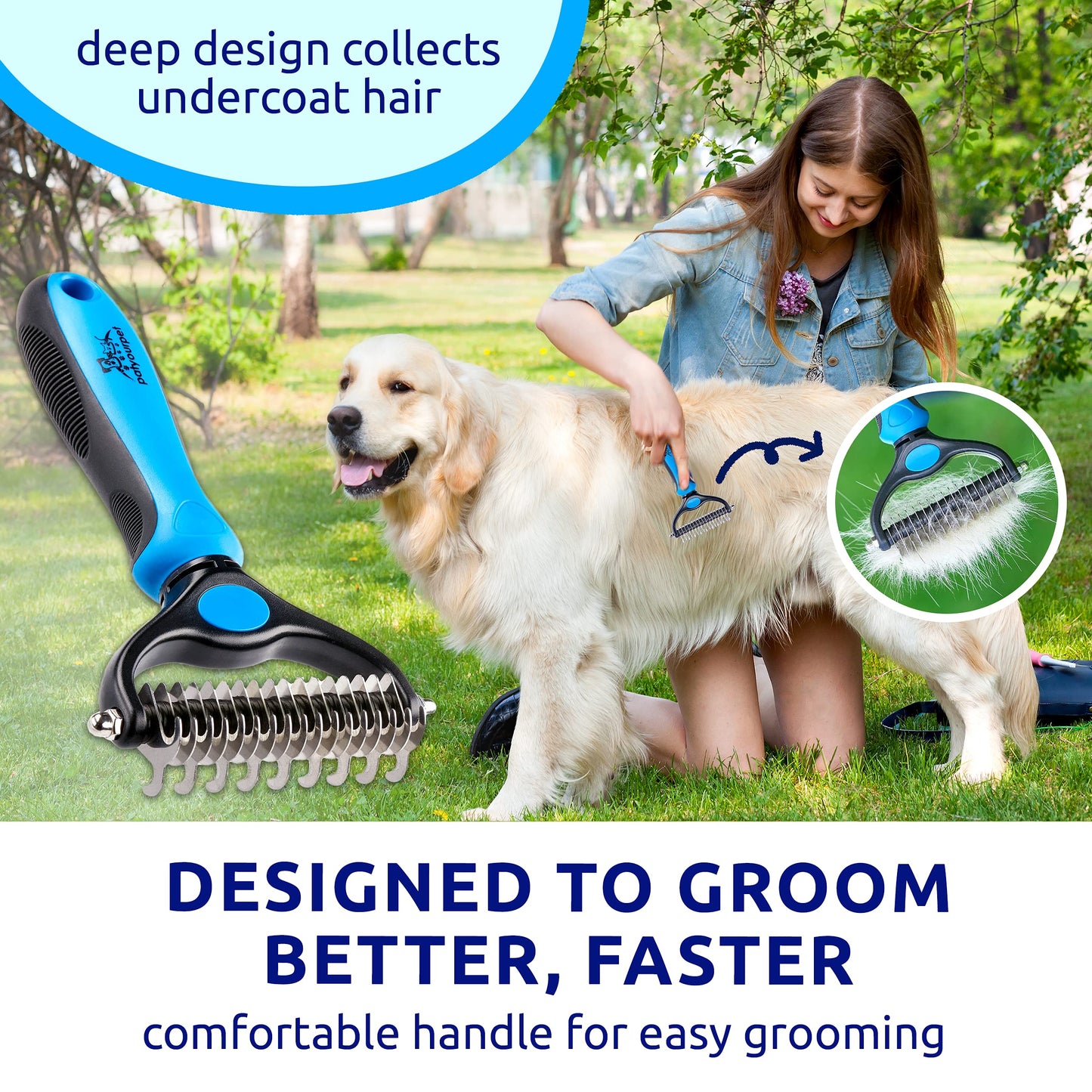 Pat Your Pet Cat & Dog Brush - Double Sided Undercoat Rake - Grooming and Deshedding Tool for Dogs and Cats with Medium or Long Hair