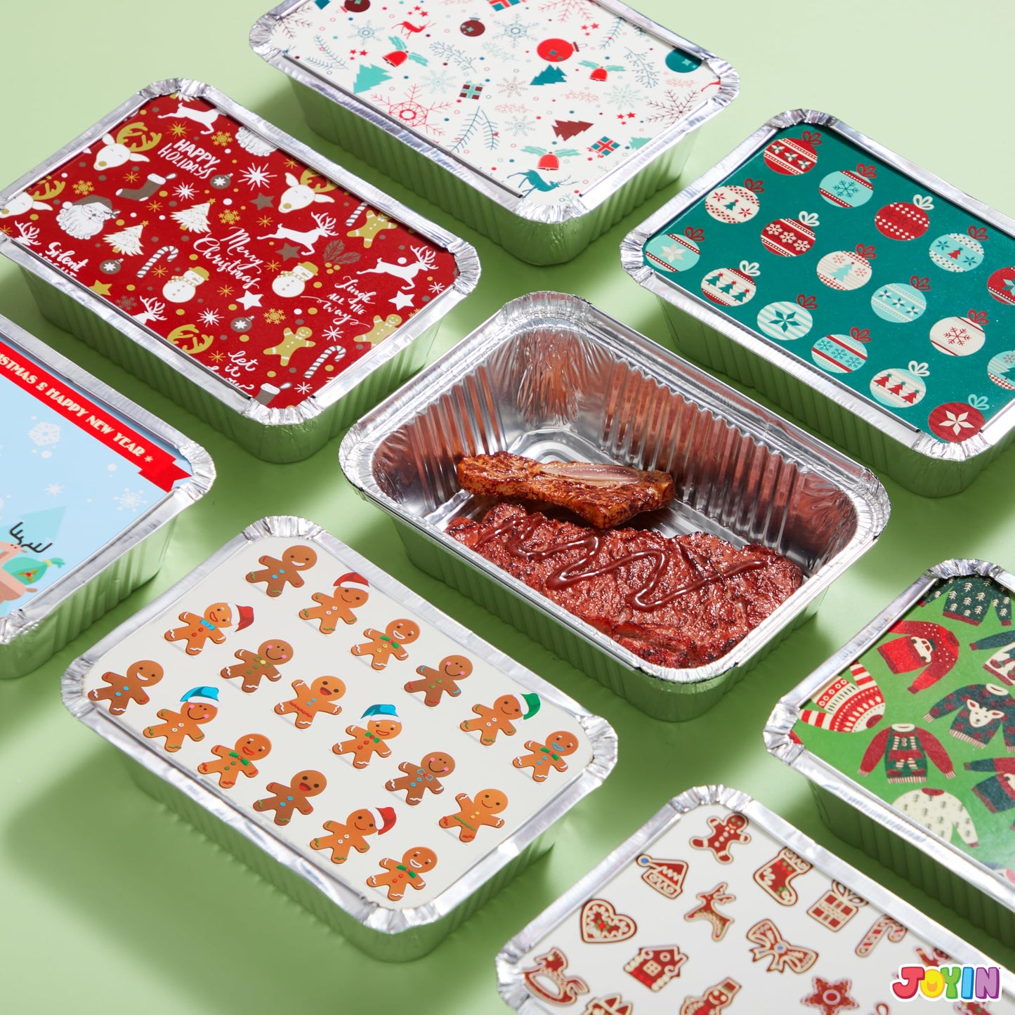 JOYIN 48 Pcs Christmas Cookie Tins with Lids for Gift Giving, Rectangular Treat Foil Containers, Disposable Food Storage Pan for Holiday Leftovers Goodie Container or Cookie Exchange