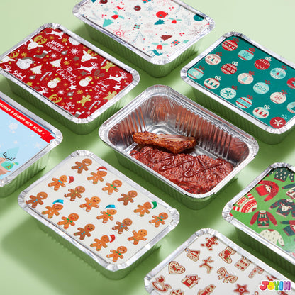 JOYIN 48 Pcs Christmas Cookie Tins with Lids for Gift Giving, Rectangular Treat Foil Containers, Disposable Food Storage Pan for Holiday Leftovers Goodie Container or Cookie Exchange