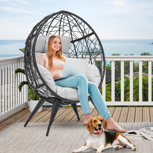YITAHOME Large Wicker Egg Chair with Stand for Indoor and Outdoor, Cushion, and Adjustable Leveling Feet, Large Lounger for Garden, Patio, Balcony, Backyard,Supports up to 330lbs, Gray