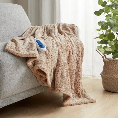 Beautyrest Zuri Reversible Faux Fur to Mink Electric Blanket, Auto Shut Off, Virtually Zero EMF, Multi Heat Setting, UL Certified, Machine Washable, Natural Marble Throw 50x70