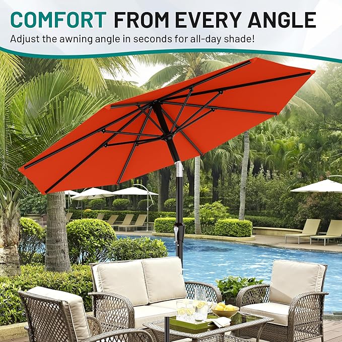 AreShark 9 FT Patio Umbrella for Outdoor, Outdoor Umbrella with Push Button Tilt and Crank, Outdoor Patio Umbrellas with 8 Sturdy Ribs for Market, Garden, Deck, Backyard, Pool (Orange)