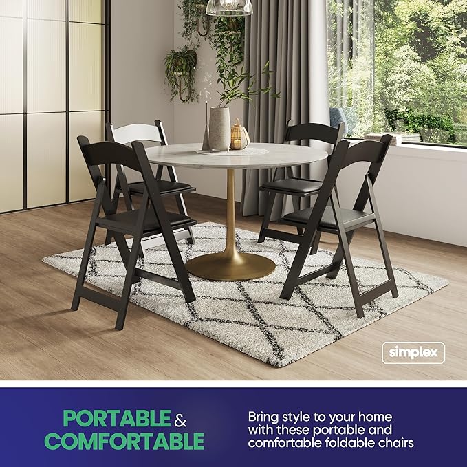 SIMPLEX 12 Black Resin Stackable Folding Chair - Comfortable Black Foldable Chair - Folding Chairs with Padded Seats - Indoor/Outdoor Folding Chairs for Events - Lightweight Foldable Chairs (12 Pack)