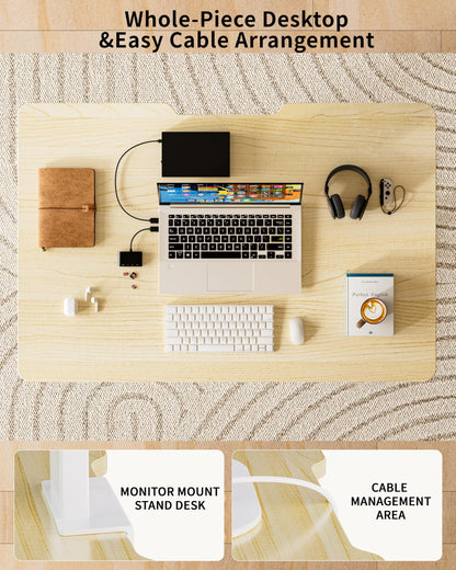 BIZUM 35.4" Small Electric Standing Desk Height Adjustable, Whole Piece Stand Up Computer Desk Work Study Writing Gaming Desks for Home Office Oak