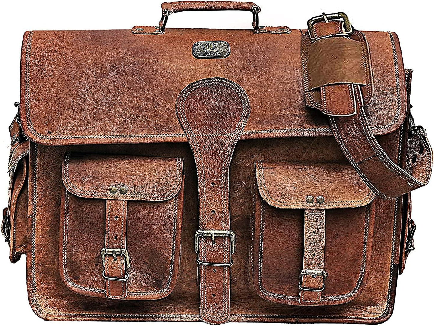 Cuero DHK 16 Inch Vintage Handmade Leather Messenger Bag Laptop Briefcase Computer Satchel Bag for Men & Women (16 Inch Medium)