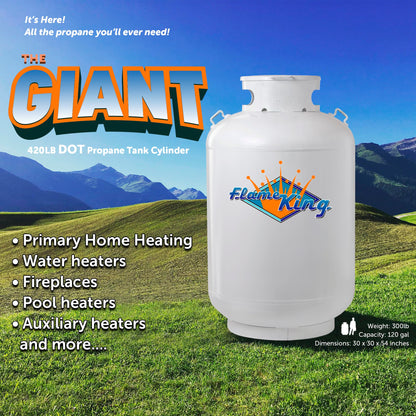 Flame King YSN420DOT 420LB DOT Propane Tank, Multi-Valves with Accurate Gas Level Gauge