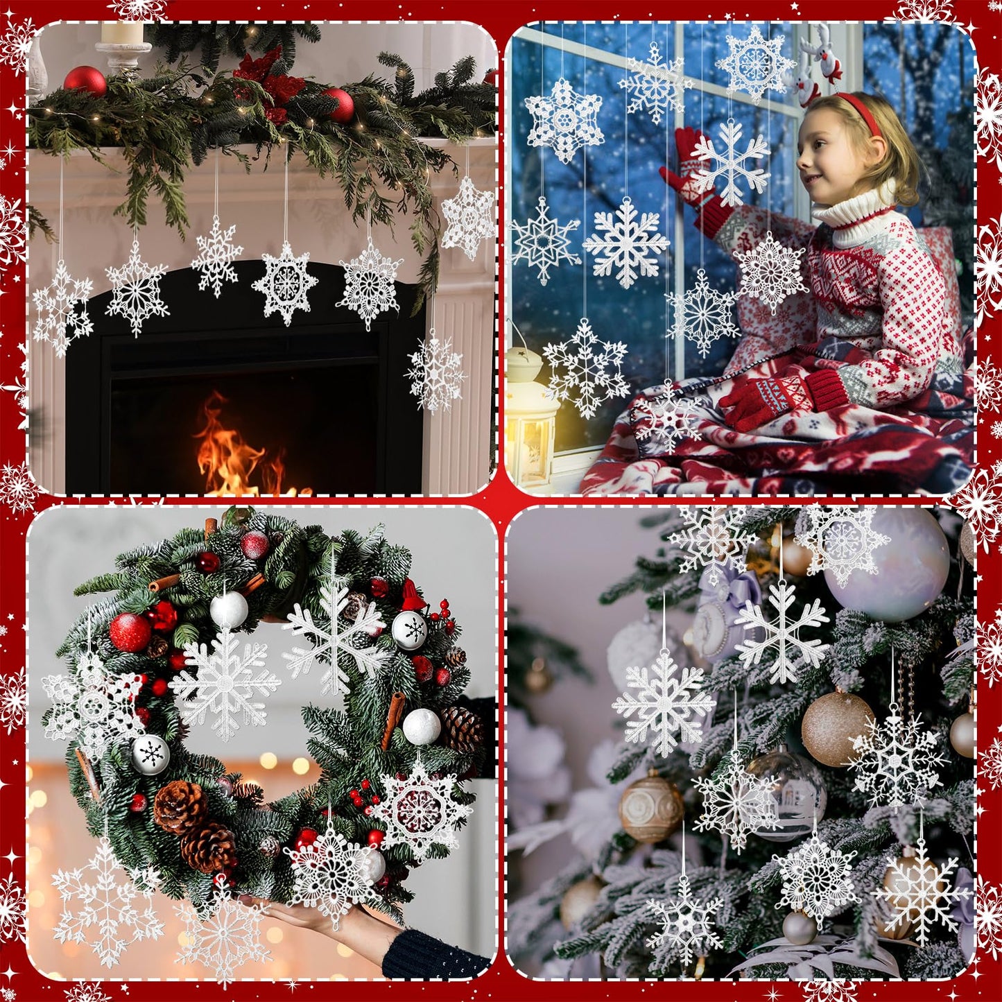 HunnmingRe 48 Pcs Crochet Snowflake Ornaments Winter Crocheted Snowflake Bulk 12 Styles Hanging Decor for Winter Decorations Christmas Wonderland Tree Wall Holiday Party Woven Gift