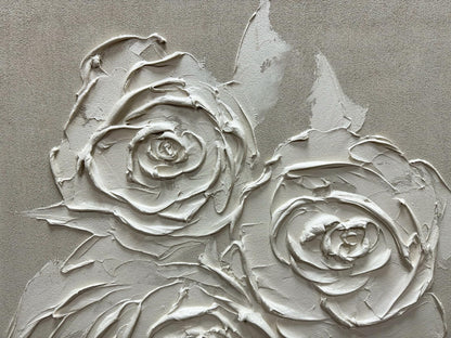 moshinart 24 x 36in Hand-Painted Oil Painting 3D Texture Black White Grey Modern Minimalist Black Abstract Wall Art, Home Office Wall Decoration White Rose