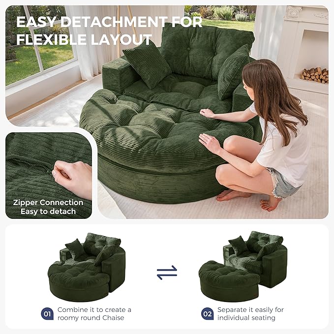 MAXYOYO Oversized Round Chaise Lounge Sofa, Upholstered Lounge Chair
