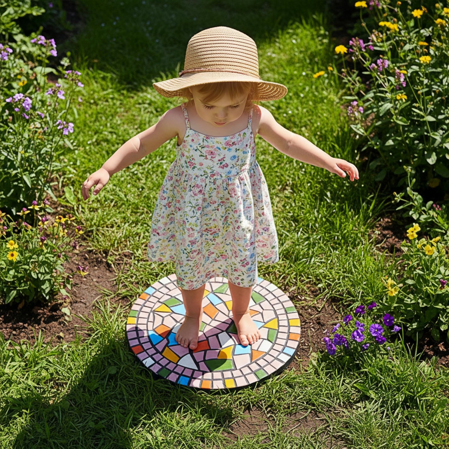 QZSDBWHCB - Garden Decoration - Mosaic Stepping Stone - Patio Decoration Stone 12 Inch (1, Pink, Medium)