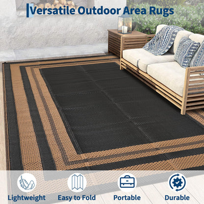 Garvee Outdoor Rug 9x18 Outdoor Patio Rug Reversible Plastic Straw Rugs Waterproof Foldable Mat Easy Clean Lightweight Carpet for Backyard Camping Porch RV Beach Balcony Deck Picnic Panel Brown
