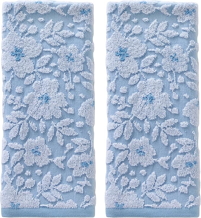 SKL Home Floral Jacquard 100% Cotton 2pc Hand Towel Set, Reversible & Decorative