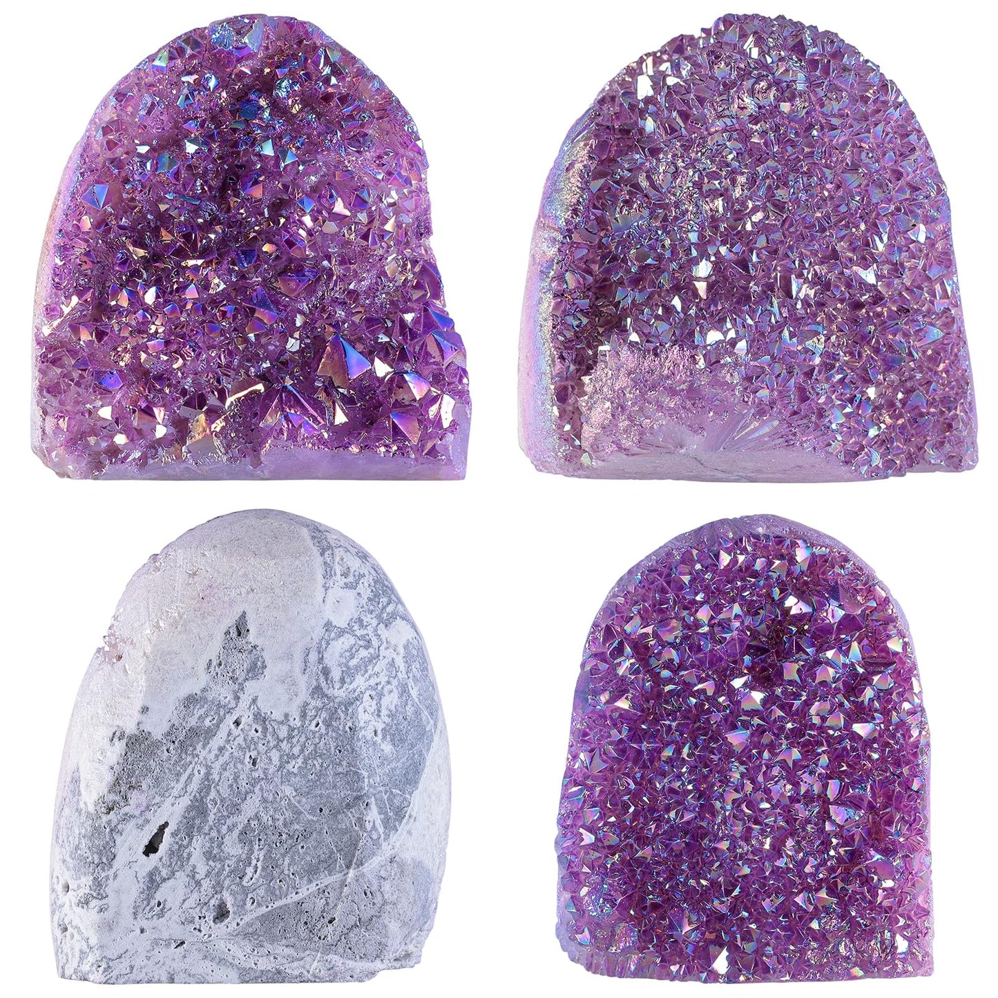 mookaitedecor Angel Aura Quartz Geode Crystal Cluster Specimen, Titanium Coated Rock Crystal Stone Mineral for Home Decor & Collector's Gift 0.44-0.66 LB, Purple