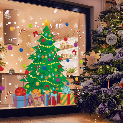 2 Sheet Christmas Tree Window Clings Extra Large Xmas Tree Snowflake Window Decals Stickers Reusable Double-Sided Christmas Windows Decorations for Xmas Winter Holiday Party Home Office Glass Decor